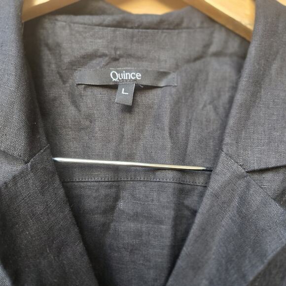 Quince Womens Top Shirt Large Black European Linen Short Sleeve Boxy - Picture 2 of 7